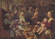 Jacob Jordaens Jacob Jordaens, As the Old Sang, So the young Pipe. oil on canvas